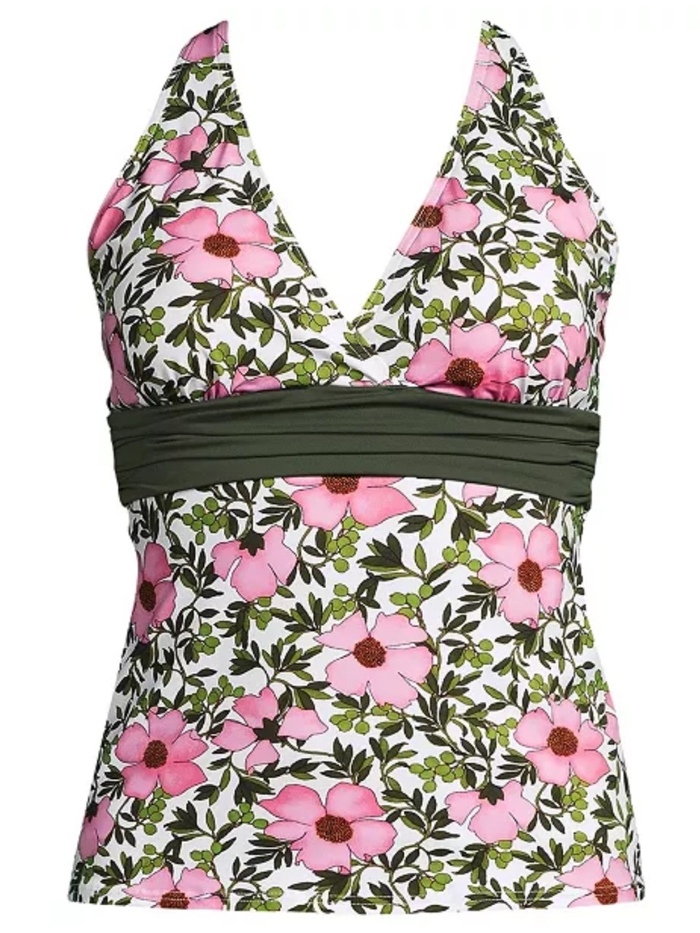 Floral Pink & Green V-Neck Tankini Top